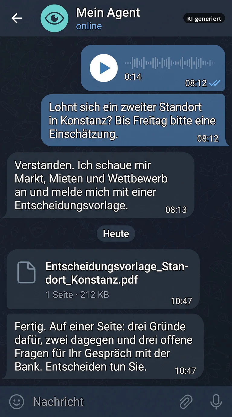 Example of our labelling: the AI-generated Telegram chat from the home page