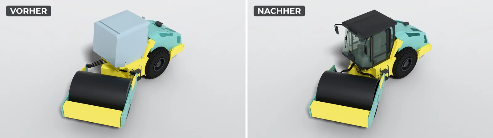 Walzenzug ARS 200 von oben mit Knicklenkung bei 36 Grad, vorher und nachher