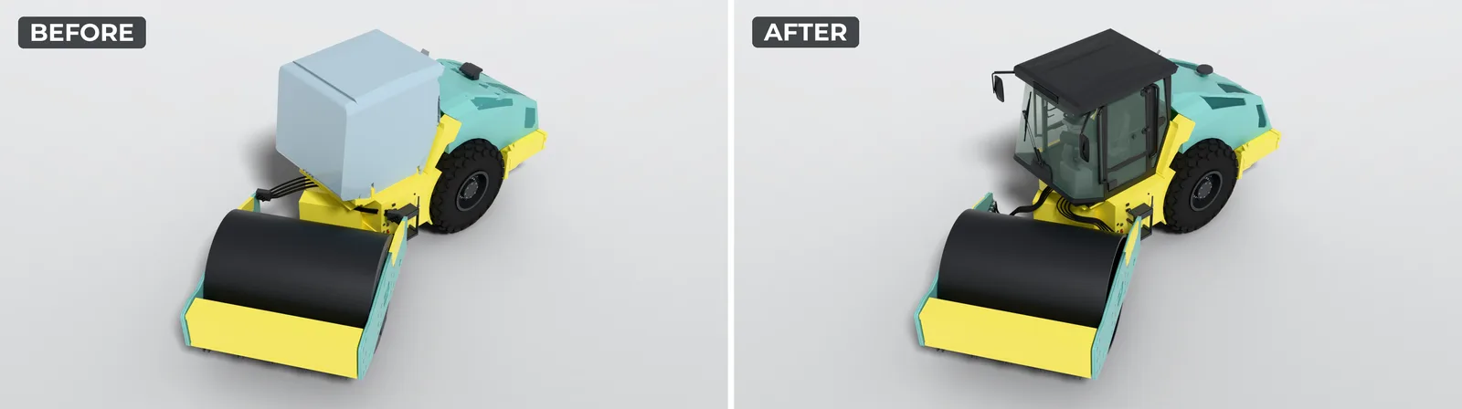 Roller ARS 200 from above with articulated steering at 36 degrees, before and after