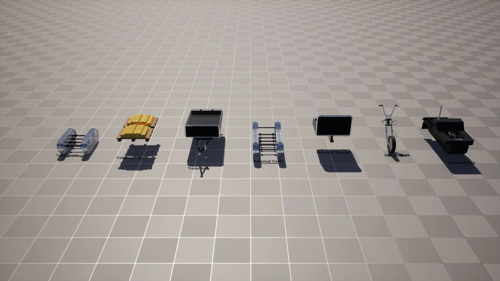 Overview map with all 7 parts of the Chopper Kettenrad laid out in a row